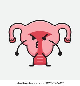 Ilustración vectorial del personaje de Uterus con cara linda y un simple dibujo de la línea corporal en un fondo aislado