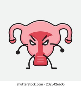 Ilustración vectorial del personaje de Uterus con cara linda y un simple dibujo de la línea corporal en un fondo aislado