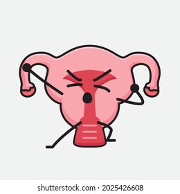 Ilustración vectorial del personaje de Uterus con cara linda y un simple dibujo de la línea corporal en un fondo aislado