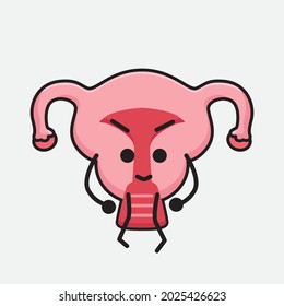 Ilustración vectorial del personaje de Uterus con cara linda y un simple dibujo de la línea corporal en un fondo aislado