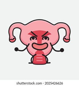 Ilustración vectorial del personaje de Uterus con cara linda y un simple dibujo de la línea corporal en un fondo aislado