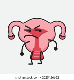 Vector Illustration of Uterus Character with cute face and simple body line drawing on isolated background