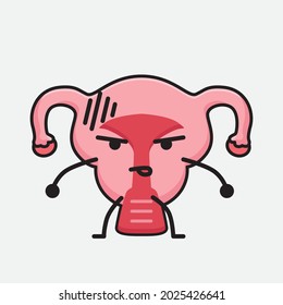 Vector Illustration of Uterus Character with cute face and simple body line drawing on isolated background