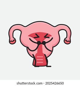 Ilustración vectorial del personaje de Uterus con cara linda y un simple dibujo de la línea corporal en un fondo aislado