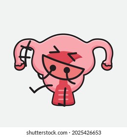 Ilustración vectorial del personaje de Uterus con cara linda y un simple dibujo de la línea corporal en un fondo aislado