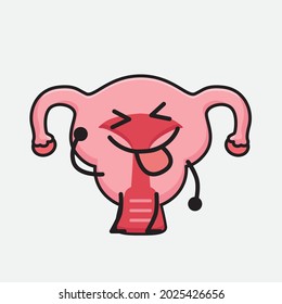 Vector Illustration of Uterus Character with cute face and simple body line drawing on isolated background