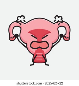 Vector Illustration of Uterus Character with cute face and simple body line drawing on isolated background