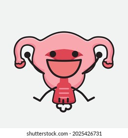 Vector Illustration of Uterus Character with cute face and simple body line drawing on isolated background