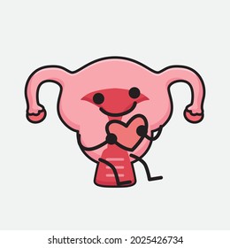 Vector Illustration of Uterus Character with cute face and simple body line drawing on isolated background