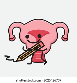 Vektorgrafik des Uterus-Zeichens mit süßem Gesicht und einfacher Körperlinie auf isoliertem Hintergrund
