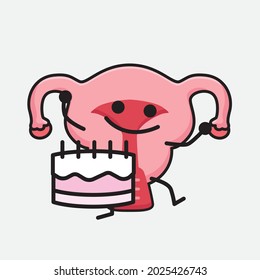 Vector Illustration of Uterus Character with cute face and simple body line drawing on isolated background