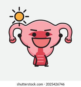 Vector Illustration of Uterus Character with cute face and simple body line drawing on isolated background