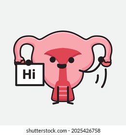 Vector Illustration of Uterus Character with cute face and simple body line drawing on isolated background