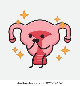 Ilustración vectorial del personaje de Uterus con cara linda y un simple dibujo de la línea corporal en un fondo aislado
