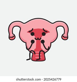 Vector Illustration of Uterus Character with cute face and simple body line drawing on isolated background