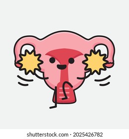 Vector Illustration of Uterus Character with cute face and simple body line drawing on isolated background