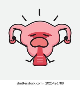 Vector Illustration of Uterus Character with cute face and simple body line drawing on isolated background