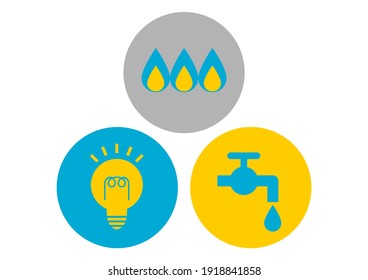 Vector illustration of utilities. Water, gas, electricity. Icons set.