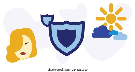 vector illustration of  UV ultraviolet protection of face skin from sun with shield