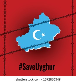 Vector illustration of uyghur map and barb wire.