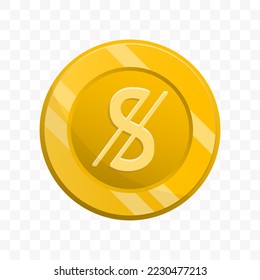 Ilustración vectorial de la moneda de suma uzbeka en color oro sobre fondo transparente (PNG).