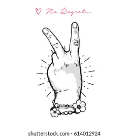 Vector illustration - V hand victory symbol on white background
