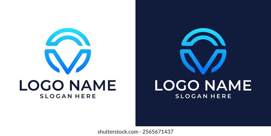 Vector illustration of V letter logo, Circle shape symbol, Technology and digital abstract dot connection.