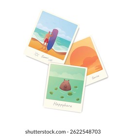 Ilustração vetorial com fotos de férias em fundo branco.