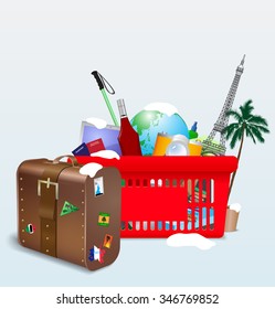 Vector illustration of vacation shopping cart
