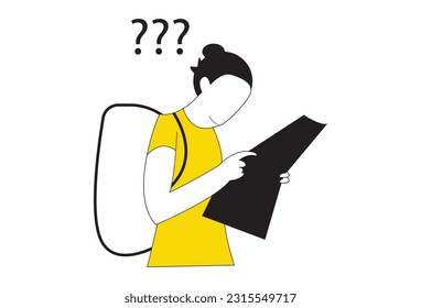 vector illustration of a vacationer who gets lost on a trip. Bring a map as a guide. A vector cartoon illustration showcasing a character with bags, suitcases, and backpacks, representing the concept 
