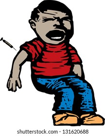 Vector illustration of vaccination of crying little boy