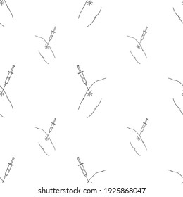 Vector illustration. Vaccination doodle isolated on white background. Seamless patterns.