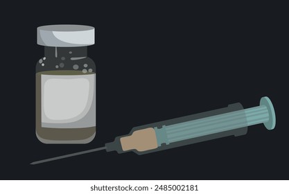 Vektorillustration der Impfung. Immunisierung. Spritze und Durchstechflasche für Injektionszwecke.
