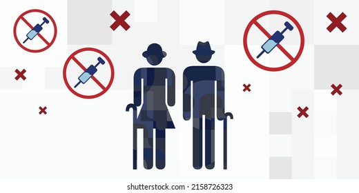 vector illustration for vaccination warning signs for senior people and elderly risks