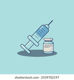 Vector Illustration of Vaccine Bottle and Syringe - Immunization
