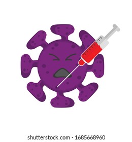 vector illustration of vaccine character to injection of lethal virus by injection