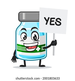vector illustration of vaccine character or mascot holding sign says yes