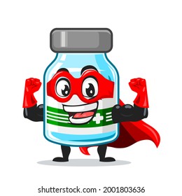 vector illustration of vaccine character or mascot wearing super hero costume