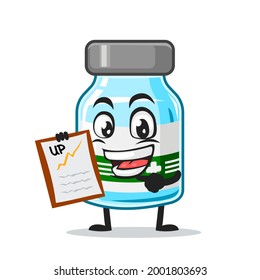 vector illustration of vaccine character or mascot presentation with clipboard