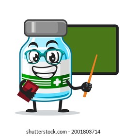 vector illustration of vaccine character or mascot teaching in front of blackboard