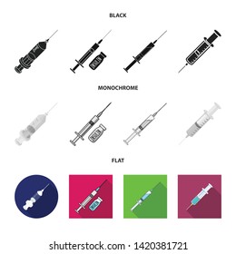 Vector illustration of vaccine and syringe icon. Set of vaccine and antibiotic stock vector illustration.