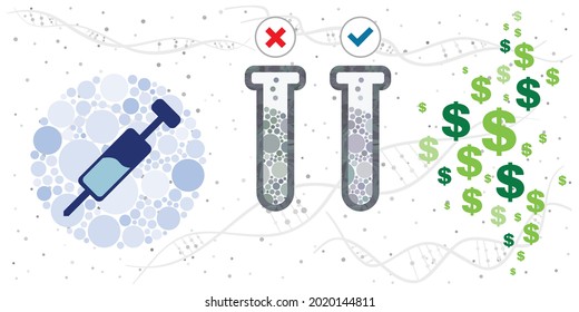 vector illustration of vaccine syringe positive and negative test results and payment for medical services