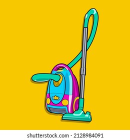 Vector Illustration of Vacuum Cleaner, Floor Cleaner in colorfull retro syle, bright color retro style. An object suitable for summer time