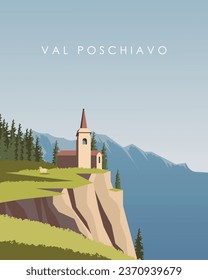 Vector illustration Val Poschiavo Italy. Design for poster, banner, postcard.