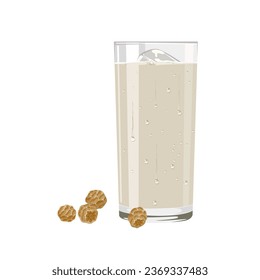 Vector illustration, Valencian drink or Chufa horchata, made with dried tiger nuts or Cyperus esculentus, isolated on white background.