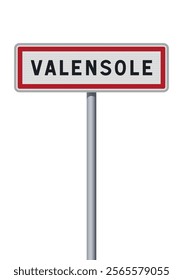 Vector illustration of the Valensole city entrance road sign on metallic pole