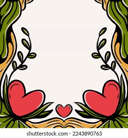 
vector illustration valentine background for social media template with copy space decorated with roots and leaves and hearts