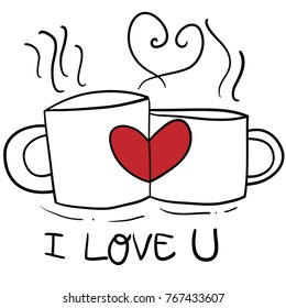 Vector Illustration Valentine Card Coffee Cup Couple Heart