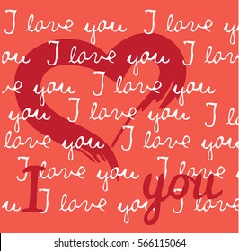 vector illustration of valentine card with red heart and love you text