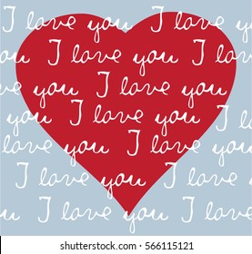 vector illustration of valentine card with red heart and love you text